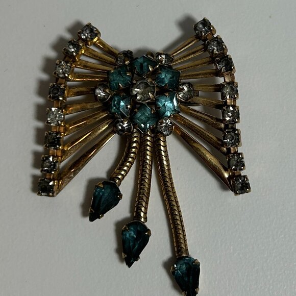 Vintage MCM Signed Marks & Spencer 12K Gold-Filled Rhinestone Brooch Pendant - Picture 3 of 4